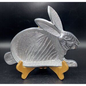 VTG Textured Pewter Metal Bunny Rabbit Candy Trinket Dish Tray